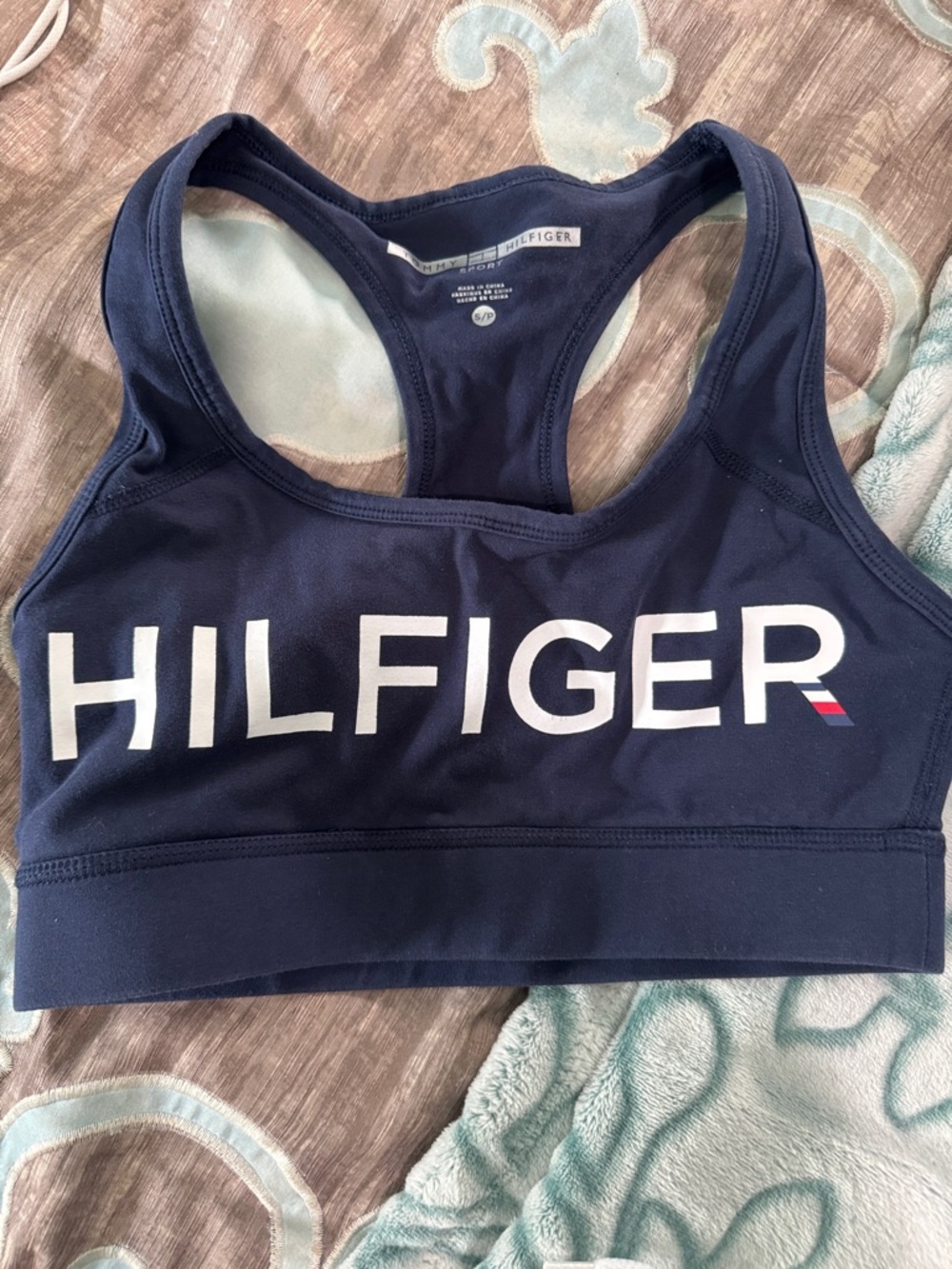 Tommy Hilfiger Navy and White Logo Racerback Sports Bra